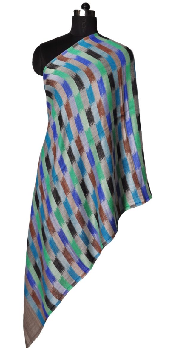 Multicolour Ikat Pattern Wool Silk Stole