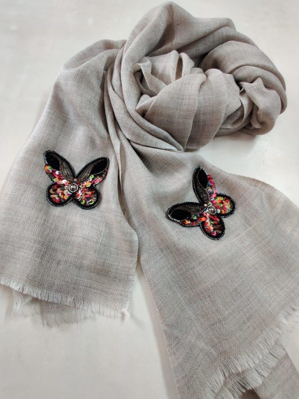 Multicolour butterfly handwork wool stole