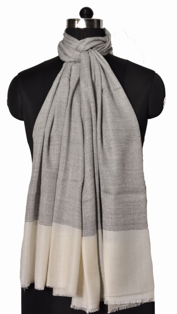 White and grey Wool Silk Stole