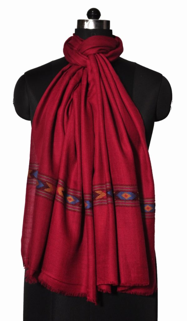 Red Kullu border woolen stole