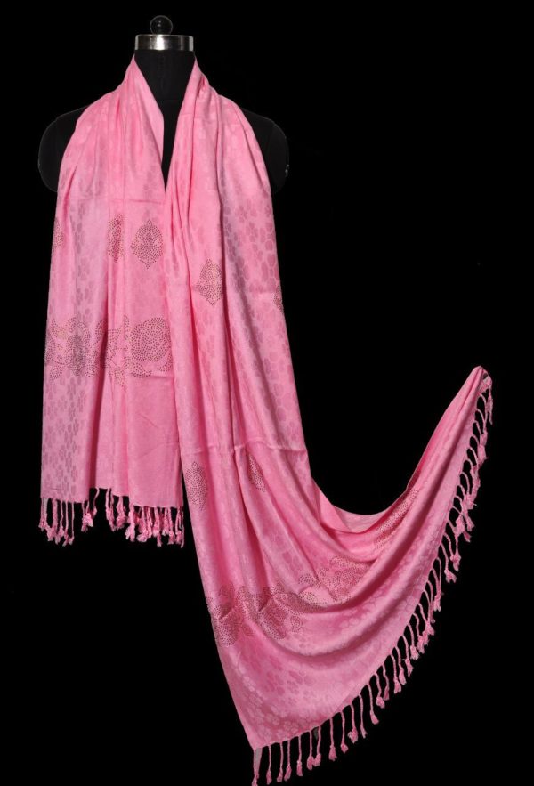 Pink Floral Self Jacquard Stole