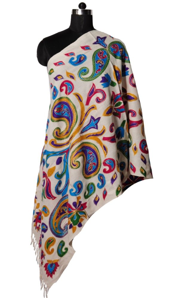 Paisley Print and Embroidery wool Stole