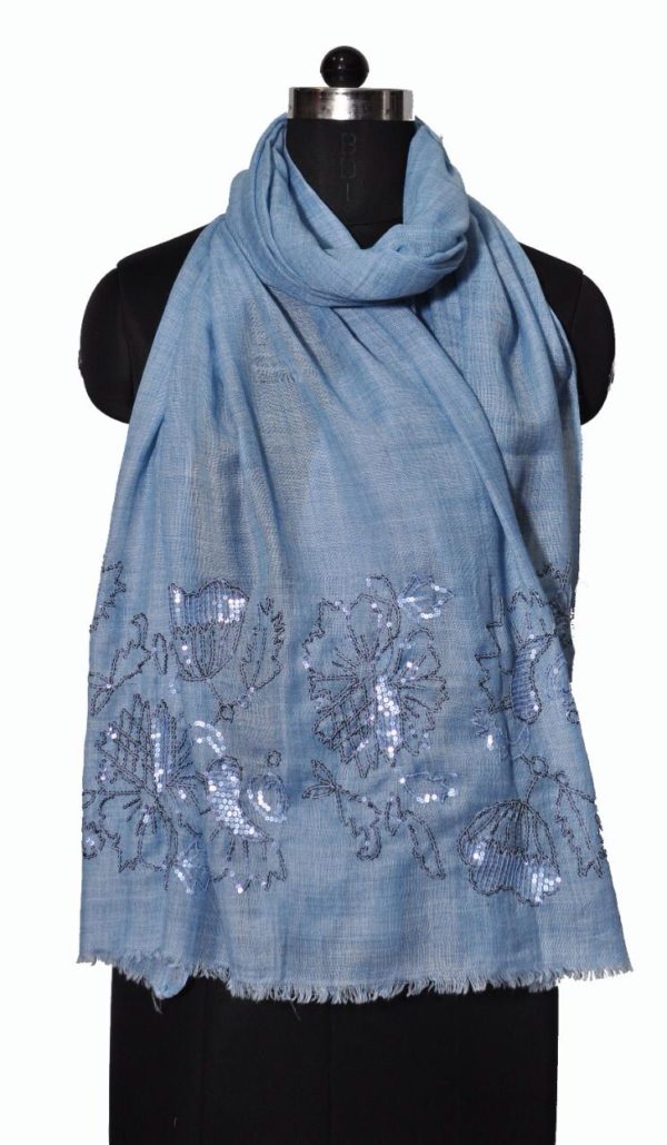 Blue Floral Sequence Stole