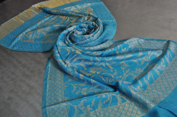 Floral blue zari Jacquard stole