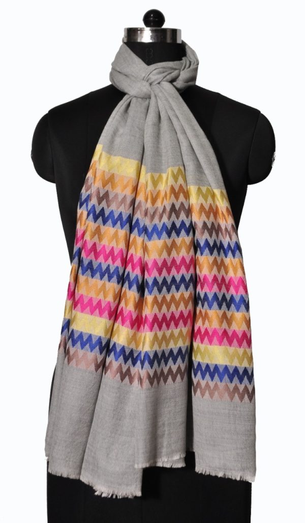 Multicolour silk stripe border stole