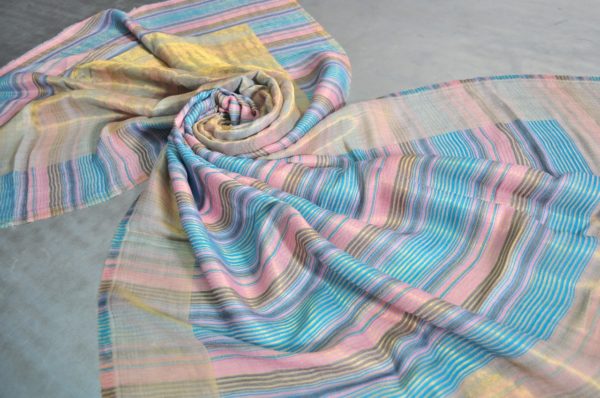 Fine wool Zari horizontal striped shawls